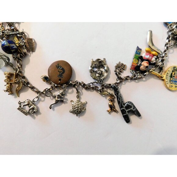 Vintage World Travel Charm Necklace 51 Unique Charms Sterling Silver Mixed Metal - Picture 8 of 15